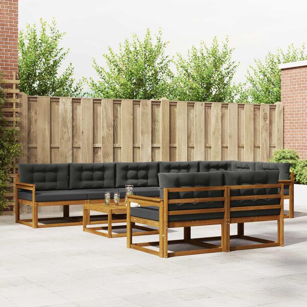 vidaXL Outdoor-Sofagarnitur mit Kissen 9 pcs Natur und Anthrazit