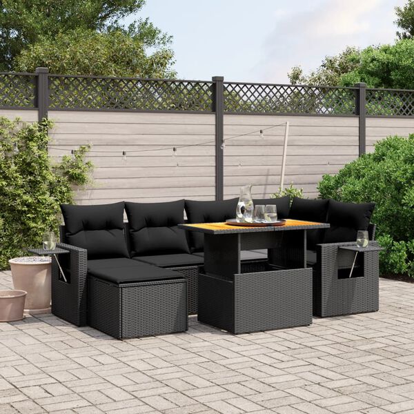 vidaXL 7-tlg. Garten-Sofagarnitur mit Kissen Beige Poly Rattan