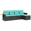 vidaXL 5-tlg. Garten-Sofagarnitur mit Kissen Schwarz Poly Rattan