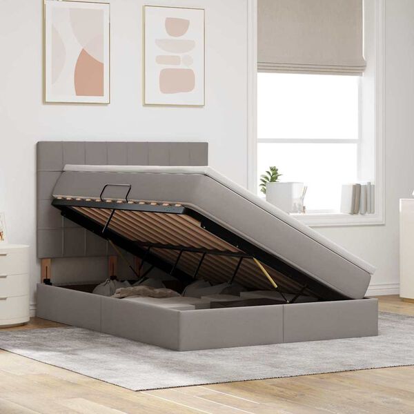 vidaXL Bett mit Stauraum und LED mit LED Taupe 140 x 200 cm Polyester