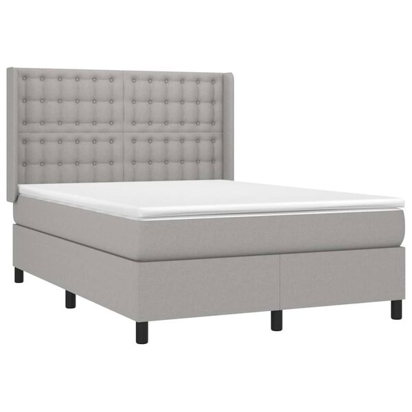 vidaXL Boxspringbett mit Matratze & LED Hellgrau 140x190 cm Stoff