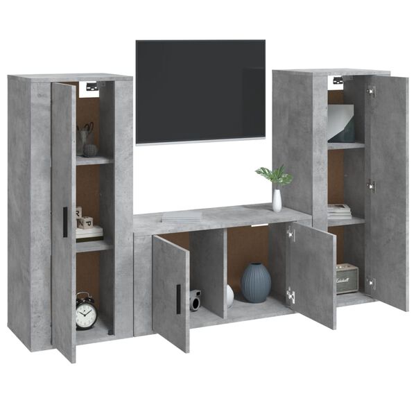 vidaXL 3-tlg. TV-Schrank-Set Betongrau Holzwerkstoff
