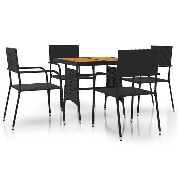 vidaXL 5-tlg. Garten-Essgruppe Poly Rattan Schwarz