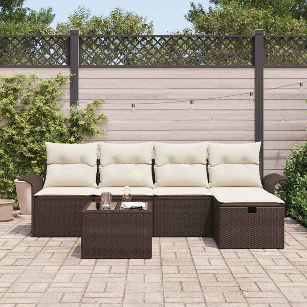 vidaXL Gartensofa-set mit Kissen 6 pcs Braun und Creme Poly-Rattan