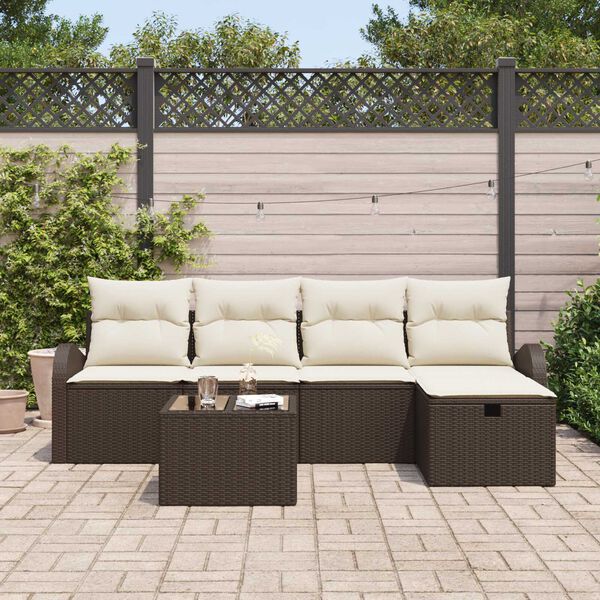 vidaXL Sofa Set mit Kissen 6 pcs Braun und Creme Poly-Rattan