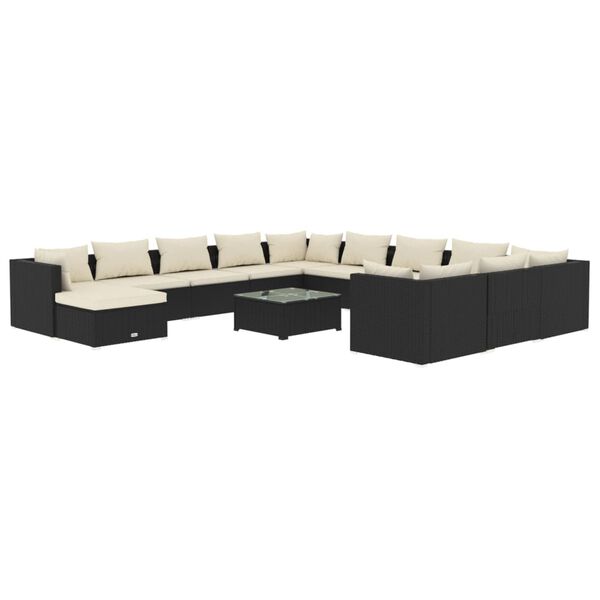 vidaXL 13-tlg. Garten-Lounge-Set mit Kissen Poly Rattan Schwarz