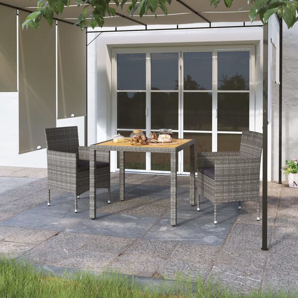 vidaXL 3-tlg. Garten-Essgruppe Poly Rattan & Massivholz Akazie Grau