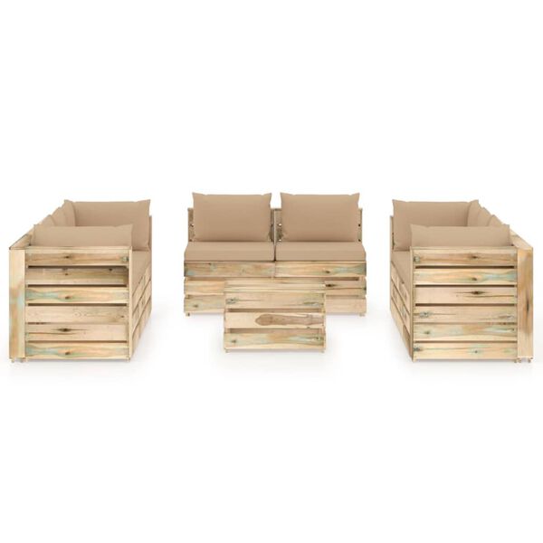 vidaXL 9-tlg. Garten-Lounge-Set mit Kissen Gr&uuml;n Impr&auml;gniertes Holz
