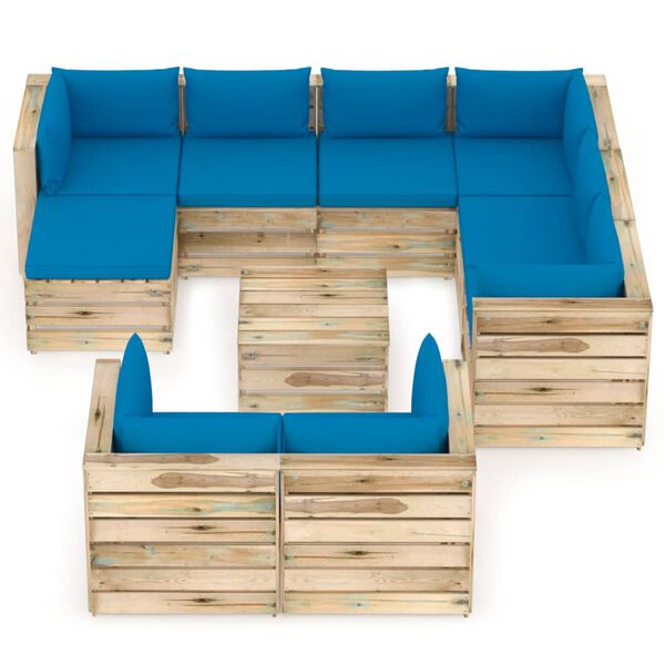 vidaXL 10-tlg. Garten-Lounge-Set mit Kissen Gr&uuml;n Impr&auml;gniertes Holz
