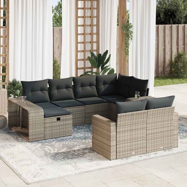 vidaXL 10-tlg. Garten-Sofagarnitur mit Kissen Grau Poly Rattan