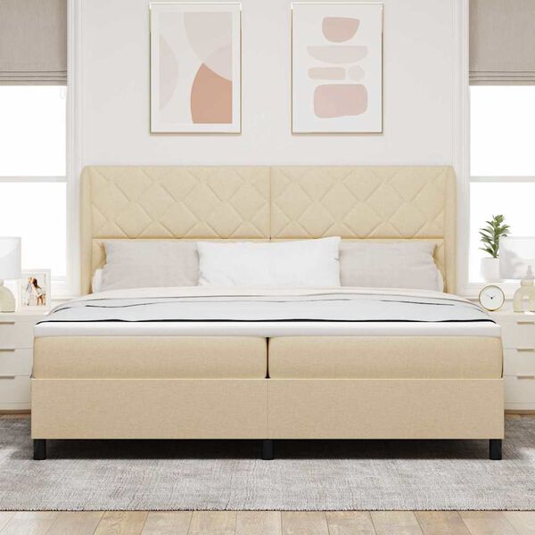 vidaXL Boxspringbett mit Matratze Creme 200 x 200 cm Stoff