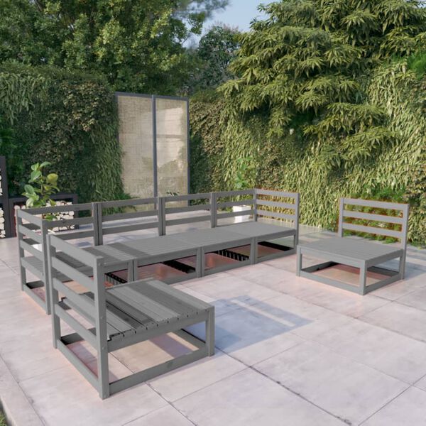 vidaXL 6-tlg. Garten-Lounge-Set Grau Massivholz Kiefer