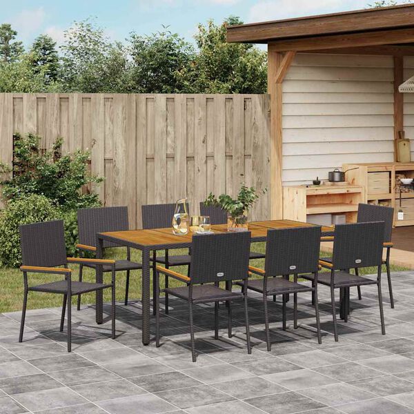 vidaXL Garten Essgruppe 9 pcs Schwarz Poly-Rattan