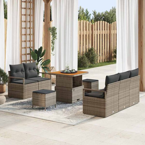 vidaXL Gartensofa-set mit Kissen 8 pcs Grau Poly-Rattan