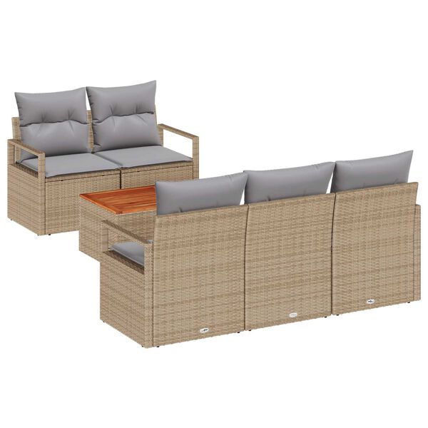 vidaXL Gartensofa-set mit Kissen 6 pcs Beige Poly-Rattan