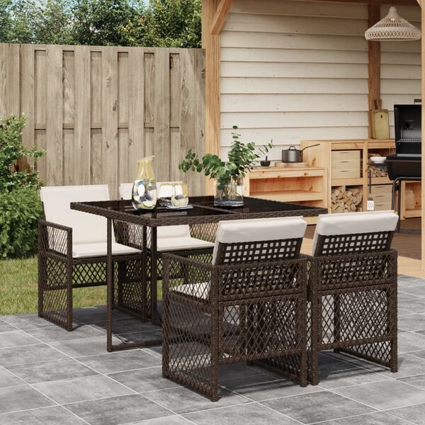 vidaXL 5-tlg. Garten-Essgruppe mit Kissen Braun Poly Rattan