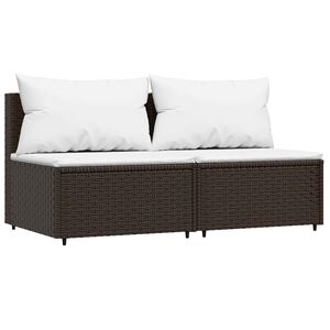 vidaXL Garten-Mittelsofas mit Kissen 2 Stk. Braun Poly Rattan