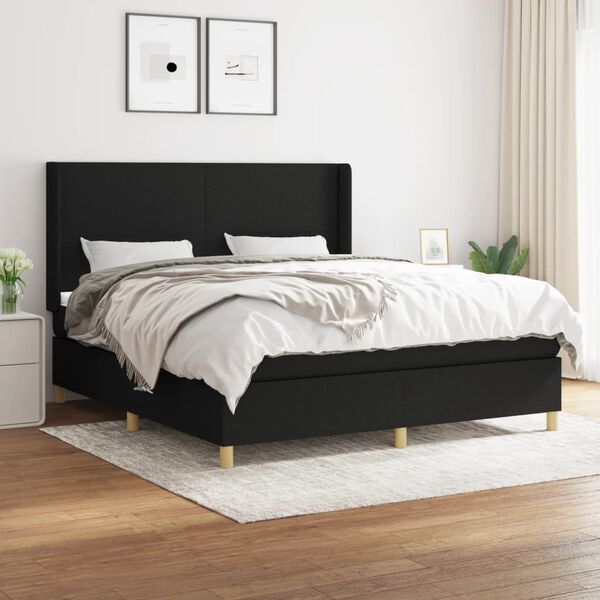 vidaXL Boxspringbett mit Matratze Schwarz 180x200 cm Stoff