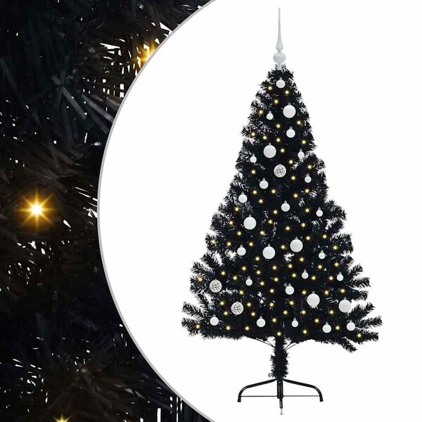vidaXL K&uuml;nstlicher vorbeleuchteter Weihnachtsbaum Schwarz 150 cm PVC