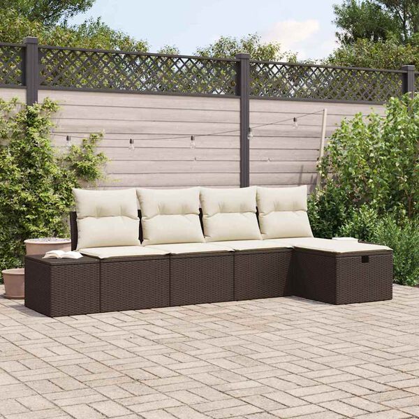 vidaXL Gartensofa-set mit Kissen 5 pcs Braun Poly-Rattan
