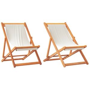 vidaXL Klappbare Strandst&uuml;hle 2 Stk. Cremewei&szlig; Stoff