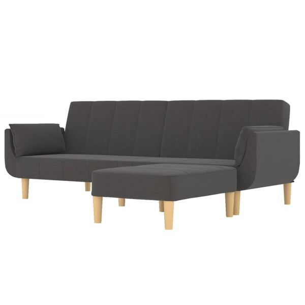 vidaXL Schlafsofa 2-Sitzer mit Hocker & Zwei Kissen Dunkelgrau Stoff