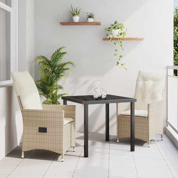vidaXL Garten Essgruppe mit Kissen 3 pcs Beige Poly-Rattan