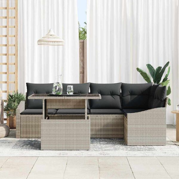 vidaXL Garten-Sofa-Set mit Kissen mit Speicher 6 pcs Hellgrau
