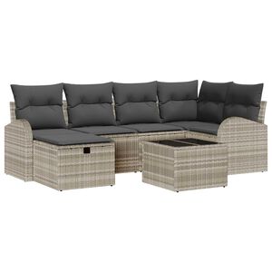 vidaXL Sofa Set mit Kissen mit Speicher 7 pcs Hellgrau Poly-Rattan