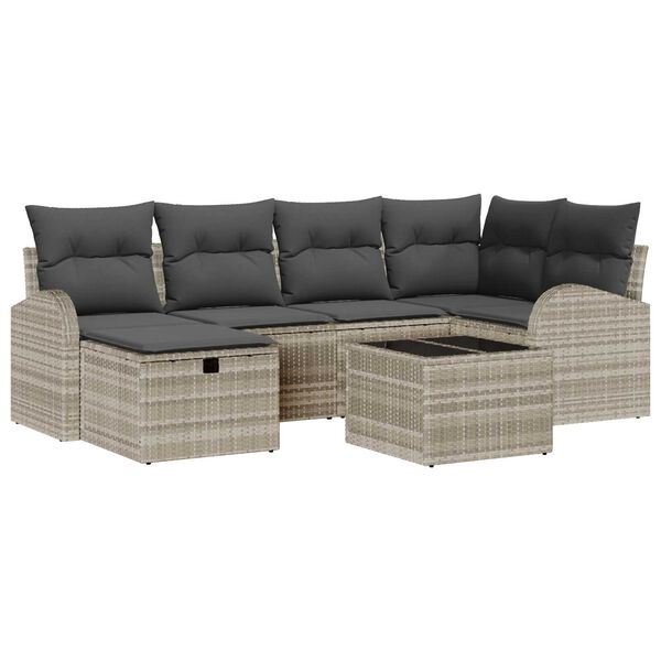 vidaXL Sofa Set mit Kissen mit Speicher 7 pcs Hellgrau Poly-Rattan