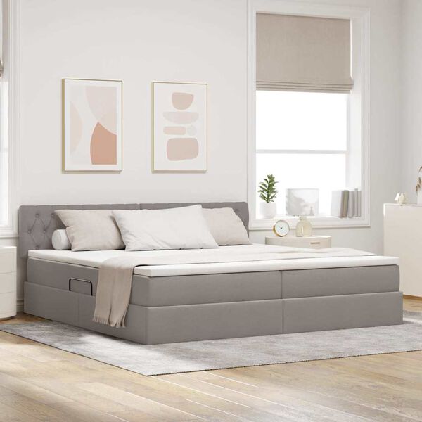 vidaXL Bett mit Stauraum und LED mit Matratze Taupe 200 x 200 cm Stoff