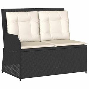 vidaXL Gartenbank Verstellbar mit Kissen Schwarz Poly Rattan