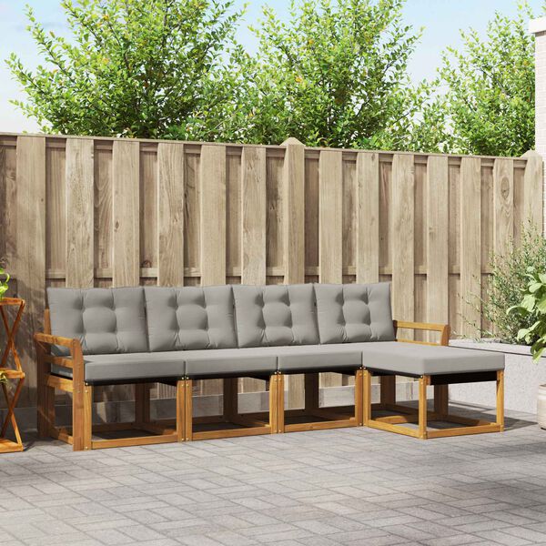 vidaXL Outdoor-Sofagarnitur mit Kissen 5 pcs Nat&uuml;rlich und Hellgrau