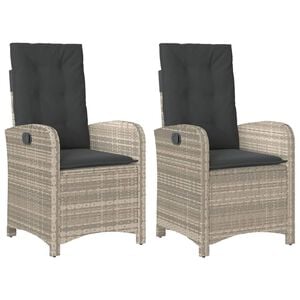 vidaXL Gartensessel mit Kissen 2 Stk. Verstellbar Hellgrau Poly Rattan