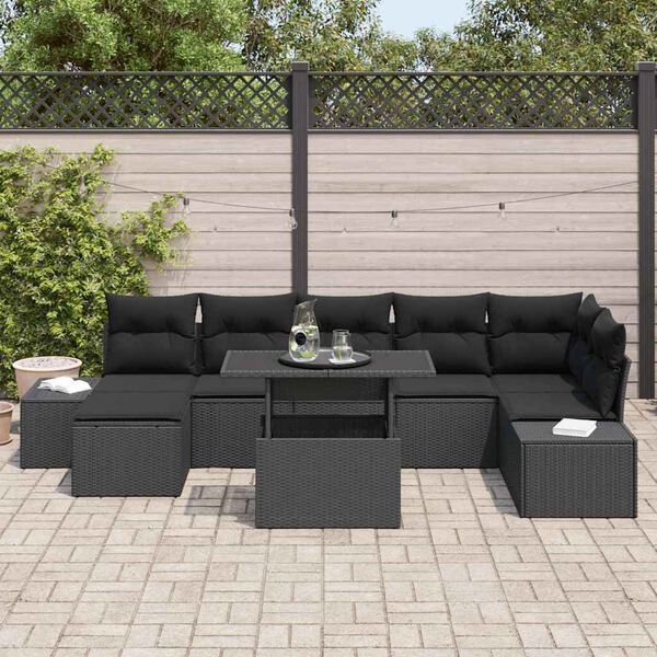 vidaXL Garten-Sofa-Set mit Speicher 8 pcs Schwarz Poly Rattan