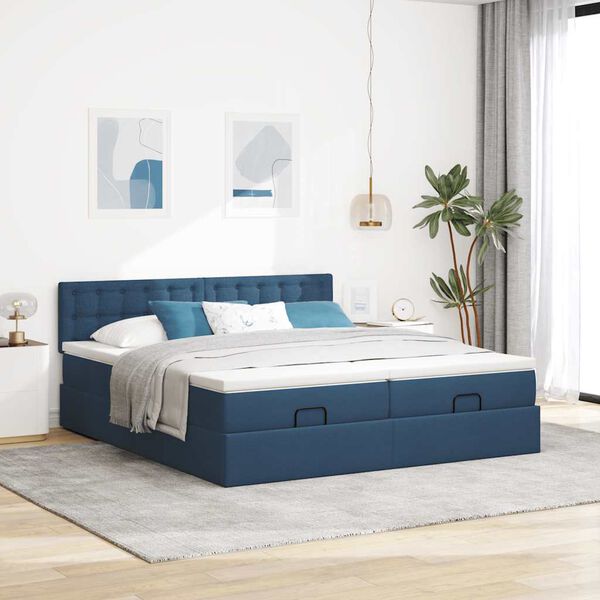 vidaXL Ottoman-Bett mit Matratzen Blau 180x200 cm Stoff