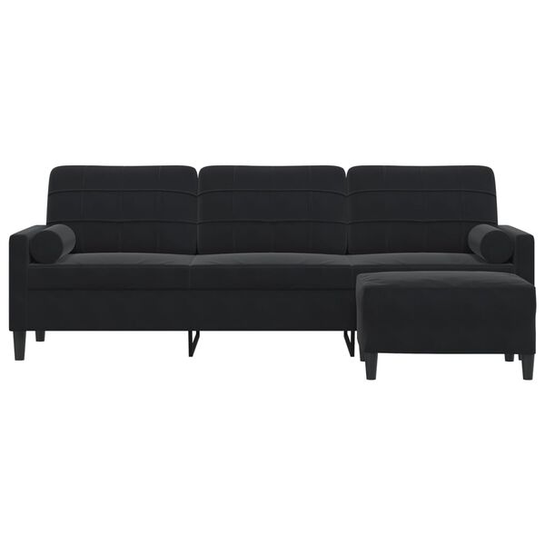vidaXL 3-Sitzer-Sofa mit Hocker Schwarz 210 cm Samt