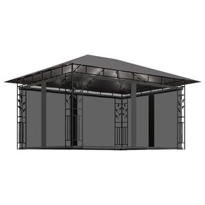 vidaXL Pavillon mit Moskitonetz & LED-Lichterkette 4x3x2,73m Anthrazit