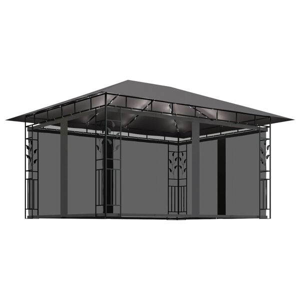 vidaXL Pavillon mit Moskitonetz & LED-Lichterkette 4x3x2,73m Anthrazit