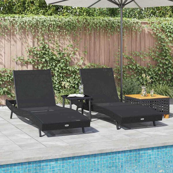 vidaXL Sonnenliege 3 pcs Schwarz 197 x 70 x 82 cm Poly-Rattan