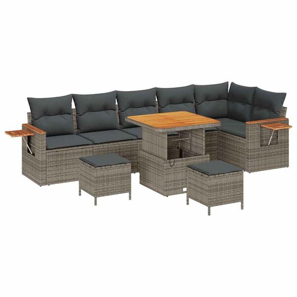 vidaXL Gartensofa-set mit Kissen 11 pcs Grau Poly-Rattan