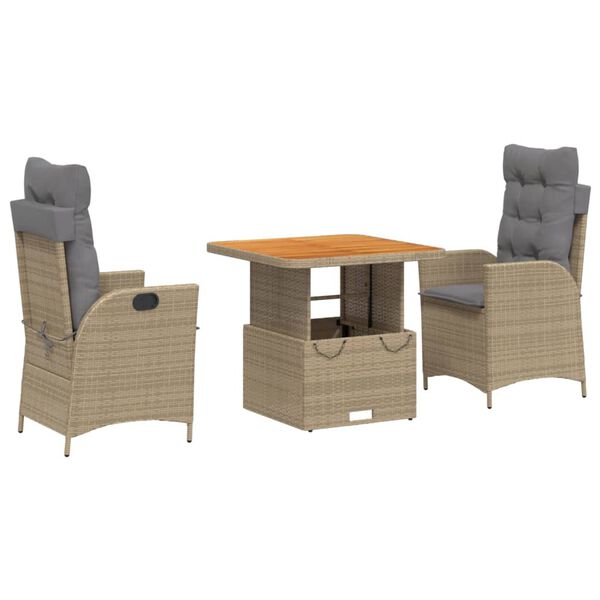 vidaXL 4-tlg. Garten-Essgruppe mit Kissen Beige Poly Rattan