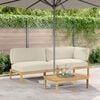 vidaXL Sofa Set mit Kissen Uni 3 pcs Creme Massivholz Akazie