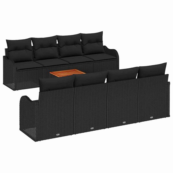vidaXL Gartensofa-set mit Kissen 9 pcs Schwarz Poly-Rattan