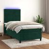 vidaXL Boxspringbett mit Matratze & LED Dunkelgr&uuml;n 90x190 cm Samt