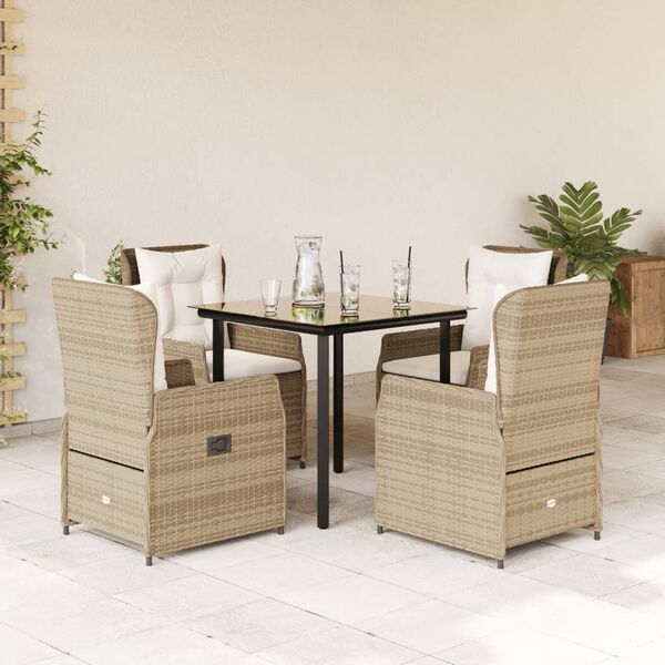 vidaXL 5-tlg. Garten-Essgruppe mit Kissen Beige Poly Rattan