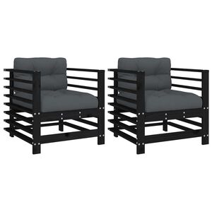 vidaXL Gartenst&uuml;hle mit Kissen 2 Stk. Schwarz Massivholz Kiefer