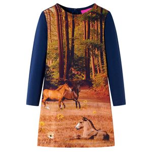Kinderkleid mit Langen &Auml;rmeln Marineblau 104