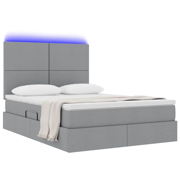vidaXL Bett mit Stauraum und LED Hellgrau 140 x 200 cm Polyester