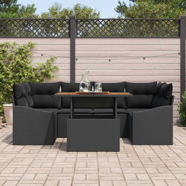 vidaXL Garten-Sofa-Set mit Speicher 7 pcs Schwarz Poly Rattan